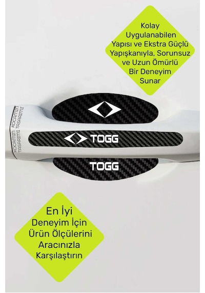 Togg Togg Karbon Kapı Kolu Koruma Seti 8 Parça Beyaz Yazılı Şık Ve Dayanıklı Folyo Seti