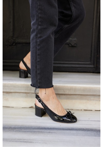 Dorado Kadın Nude Cilt Slingback Kalin Topuklu Ayakkabi Siyah