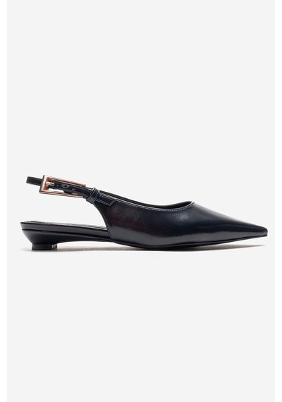 Luvishoes Jenna Lacivert Cilt Sivri Burunlu Kadın Alçak Topuklu Ayakkabı