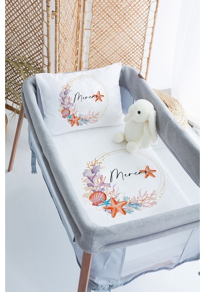 Lilabio %100 Pamuk Saten İsme Özel İsimli 70x120 Park Yatak Nevresim Seti Deniz Yıldızı