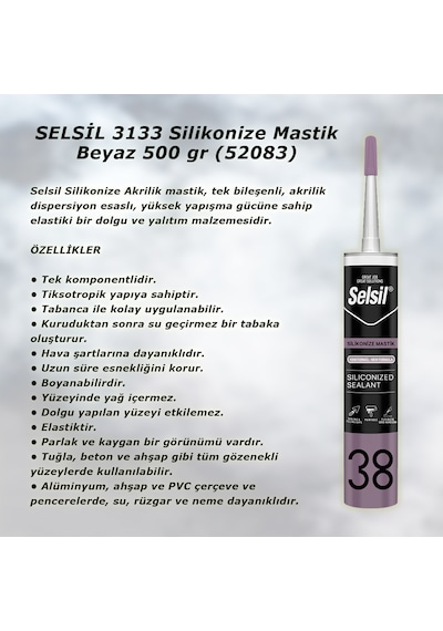 Selsil Silikonize Mastik Beyaz 500 Gr 52083 Beyaz