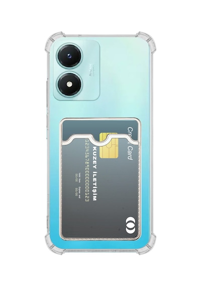 Vivo Y02s İle Uyumlu Kapak Kamera Korumalı Kartlıklı Darbe Emici Özellikli Şeffaf Silikon Kılıf