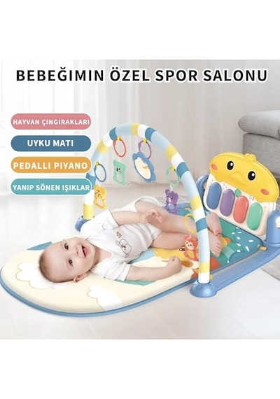 Bebeğim İçin Ördek Figürlü Bebek Oyun Halısı Sesli Müzikli Işıklı Piyanolu Yıkanabilir Matlı Mavi