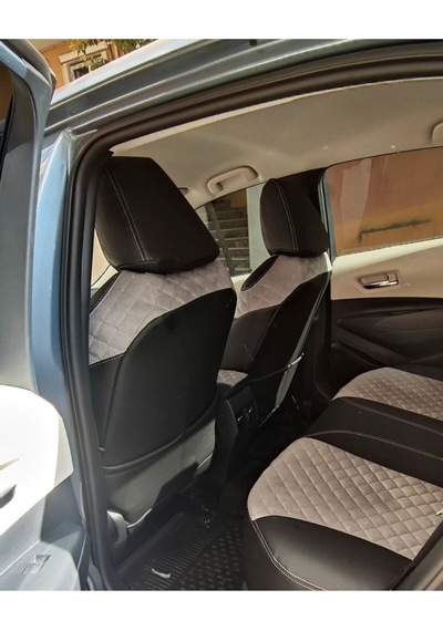 Toyota Corolla 2019 2022 Arası Uyumlu Gri Nakışlı Taytüyü Siyah Deri Karışımı Gri Ip