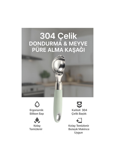 Chavin 304 Çelik Dondurma Meyve Püre Alma Kaşığı Mt199ys Yeşil