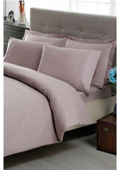 Taç Premium Basic Stripe Lila Çift Kişilik Nevresim Takımı Lila