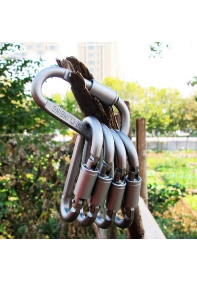 Gri D-ring Kilit Karabina Klip Seti Vida Kilit Kanca Toka Karabina Kamp Araçları Dağcılık Dişli 1pcs Gri