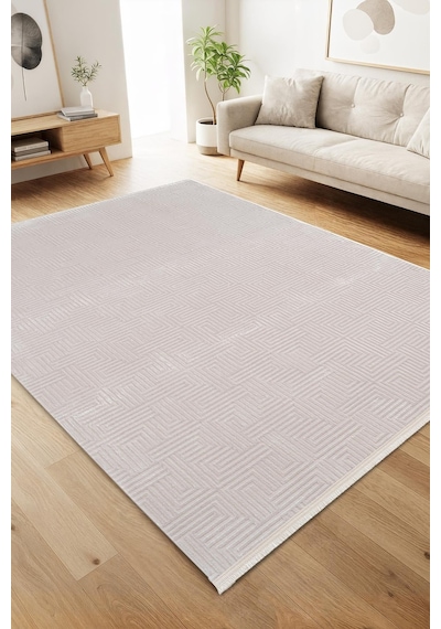 Jade Jd013w Beyaz Halı Modern Desenli Triko Akrilik Pamuk Tabanlı Kaymaz Salon Oturma Odası Halısı-779 Beyaz