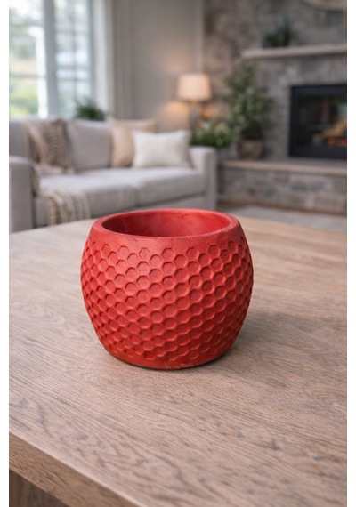 Honeycomb Desenli Kırmızı Saksı
