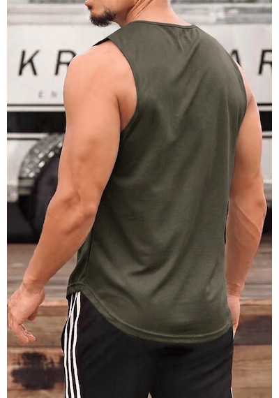 Genius Store Erkek Sporcu Atleti Sıfır Kol Tişört Fitness Gym Antrenman Tişörtü Ter Tutmayan Atlet Sıfırkol-2026 Haki