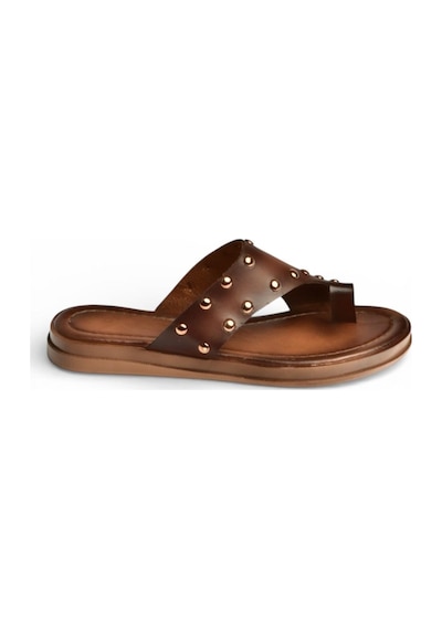 Fox Shoes Y390450403 Kahverengi Hakiki Deri Zımba Detaylı Kadın Terlik Kahverengi