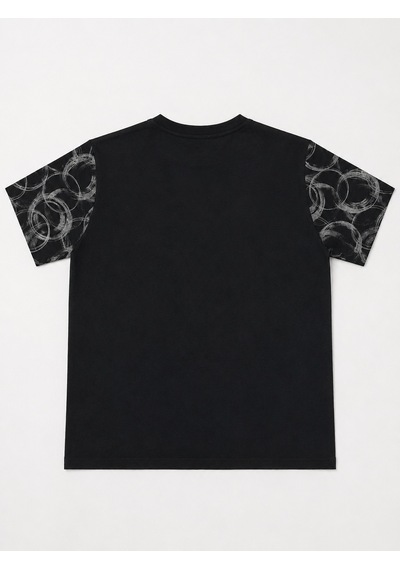 Büyük Beden Spor Desenli Pamuklu Erkek Tshirt Siyah