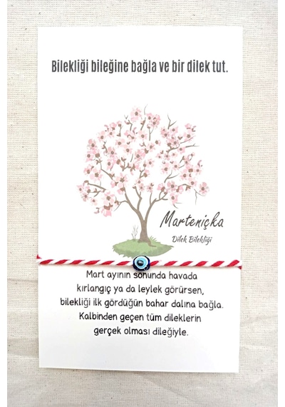 Nazar Dilek Ağacı Marteniçka Dilek Bilekliği - Kartlı Ve Jelatinli - Şans Bilekliği- 5 Adet - 9x14 Kırmızı - Beyaz