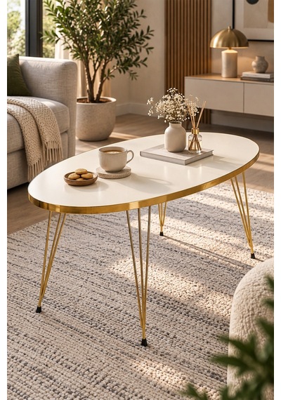 Sulorahome Elips Gold Krem Orta Sehpa