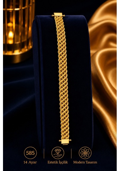 Aks Gold 14 Ayar Altın Örgülü Has Halka Bileklik 6,25 Gram 18,5 Cm