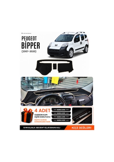 Peugeot Bipper 2007-2020 Uyumlu Torpido Koruma, Torpido Örtüsü, Torpido Kılıfı - Siyah Bej