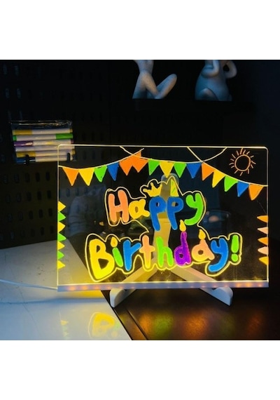 Led Aydınlatmalı Yazı Ve Çizim Tahtası - Küçük Boy 20x20 Cm Çok Renkli