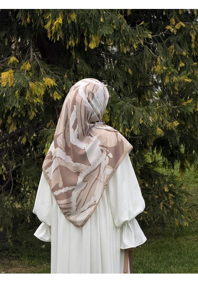 Qalortex Scarf Pamuklu Soft Âmine Desen Eşarp-vizon
