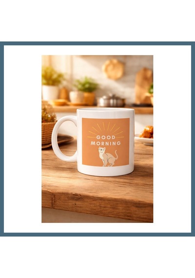 Agc Uygun Sepet Good Morning Kedi Desenli Porselen Kupa Model 72 Sevimli Kedi Figürlü, Kahve & Çay Kupası, Hediyelik Porselen Bardak Agc Diğer