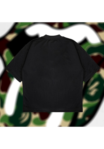 Tarzsokak A Bathing Ape X Rolling Stones Green Boxy Fit Oversize Unisex Tshirt Baskılı Tiş Siyah