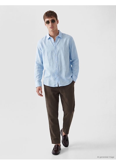 Lcw Vision Mavi Regular Fit %100 Keten Erkek Gömlek