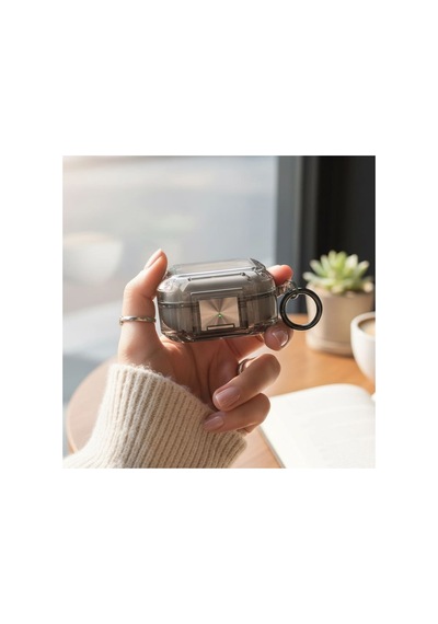Caseonn Galaxy Buds 2 - Buds 2 Pro Kılıf Transparan Emniyet Kilitli Füme