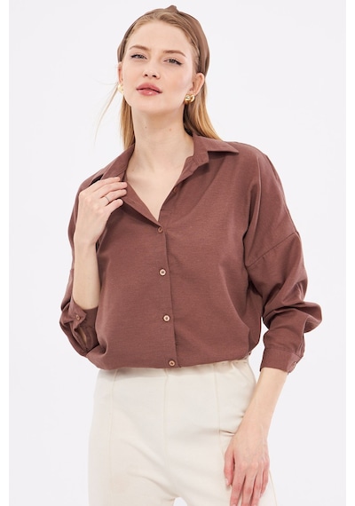 Armonika Kadın Koyu Kahve Oversize Uzun Basic Gömlek Arm-22y001118