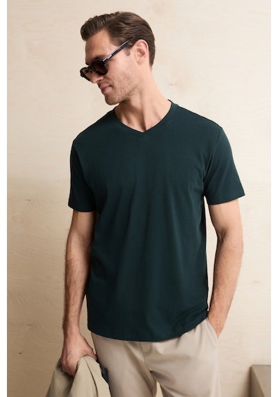 Grimelange Almerı Erkek %100 Pamuk Yumuşak Kumaşlı V Yakalı Yeşil T-shirt