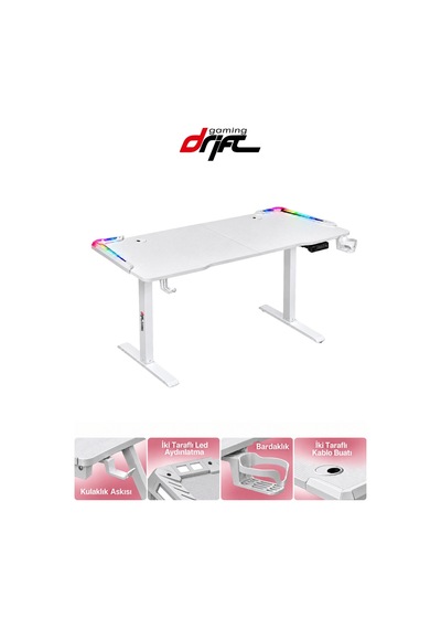 Flow Beyaz Rgb Ledli Elektrikli Yükseklik Ayarlı Oyuncu Ve Çalışma Masası