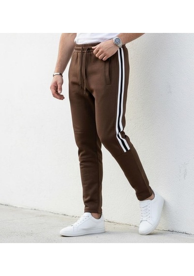 Plus Scorpion Erkek Slim Fit Pamuklu Eşofman Altı Yan Şerit Detaylı Günlük Kahverengi