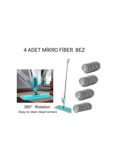 Hansel Spin Mop Sprey Mop Deterjan Hazneli 4 Adet Yedek Mop Spreyli Temizlik Paspası