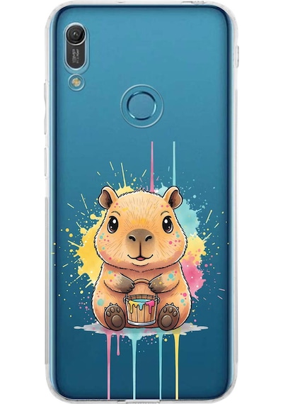 Huawei Y6 Pro 2019 İle Uyumlu Splash Kapibara Tasarımlı Şeffaf Silikon Kılıf Şeffaf