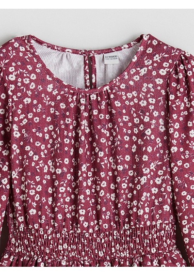 LC Waikiki Lcw Kids Mürdüm Bisiklet Yaka Çiçekli Kız Çocuk Elbise Plum Prınted