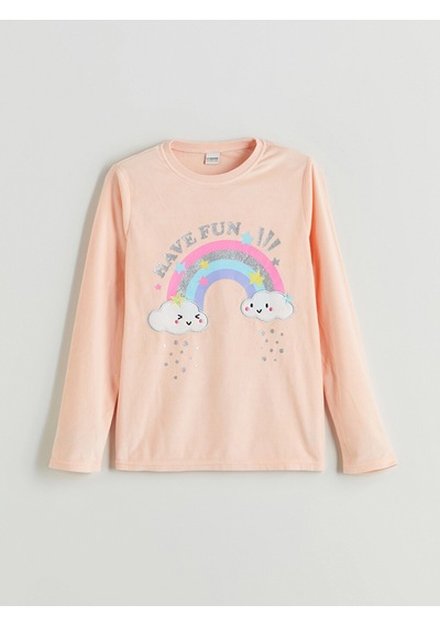 LC Waikiki Lcw Kids Pembe Bisiklet Yaka Kız Çocuk Pijama Takımı Peach