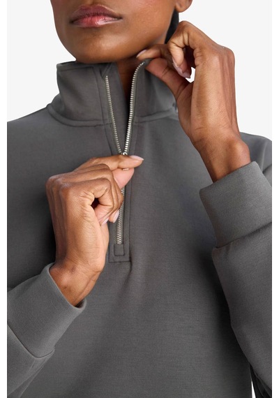 Defacto Oversize Geniş Kalıp Yarım Fermuarlı Modal Sporcu Sweatshirt D7126ax26spkh521 Haki-kh521