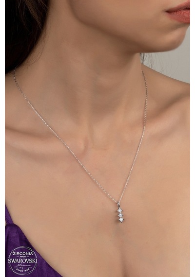 Union Swarovski Zirconia Kadın Üç Zirconia Kadın Gümüş Kolye