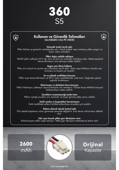 360 S5 2600mah Robot Süpürge Bataryası D.k