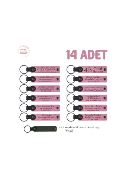 Pembe & Yeşil, Bebek Ziyaretine Gelenlere Hediyelik İsim Mesaj Yazılabilen, 14'lü Anahtarlık