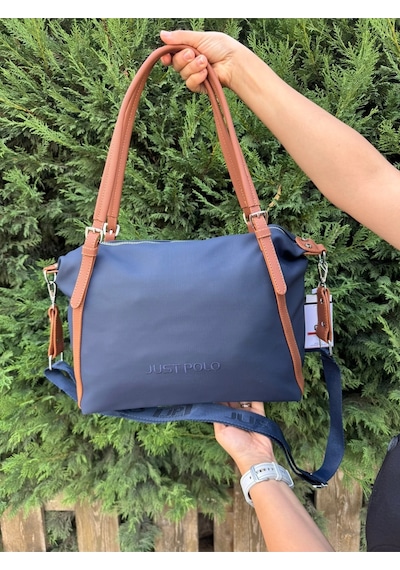 Just Polo Kadın Yeşil Taba Büyük Boy Lakost Kumaş El Ve Omuz Çantası P346037mh Yeşil - Taba