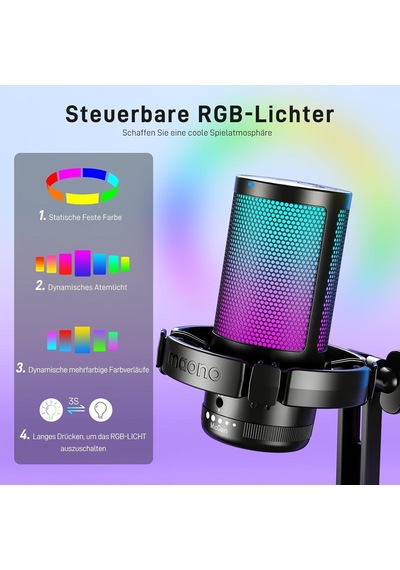 Pc İçin Usb Mikrofon, Sessiz Düğmeli Rgb Oyun Mikrofonu, Gürültü Önleyici Kondenser Mikrofon, Akış, Podcast, Ka