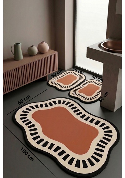 Sack Turuncu 3'lü Banyo Paspası,kaymaz Tabanlı,yıkanabilir 60x100 50x60 50x60 Cm Turuncu