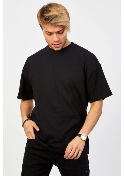 Startmore Beyaz Oversize Düz T-shirt Siyah