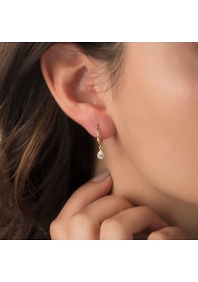 Sembol Gold Damla Taşlı Altın Sallantılı Küpe 14k Gold