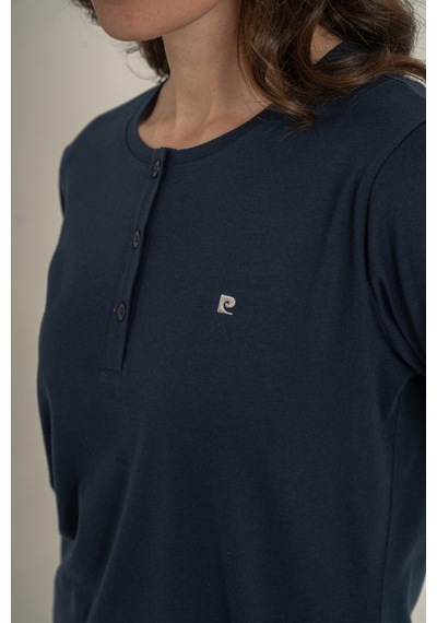 Pierre Cardin Kadın Leaves Lacivert Uzun Kol Pijama Takım Pc9258-s-v1 Pc9258-s-v1
