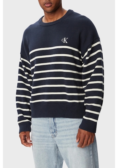 Calvin Klein % 100 Pamuk Çizgili Relaxed Fit Sweat Lv04rg305gcef Erkek Sweat Lv04rg305g Cef Lacivert