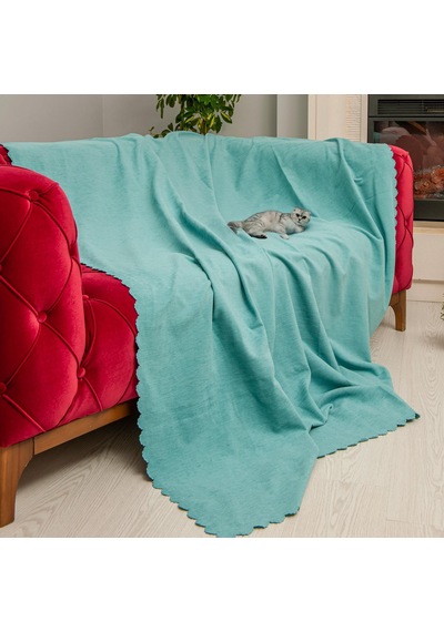 Kaymaz Koltuk Örtüsü Çift Taraflı Mikrofiber Şönil 175x350 Cm Xl- Su Yeşili Kedi Köpek Ve Çocuk Dostu Su Yeşili