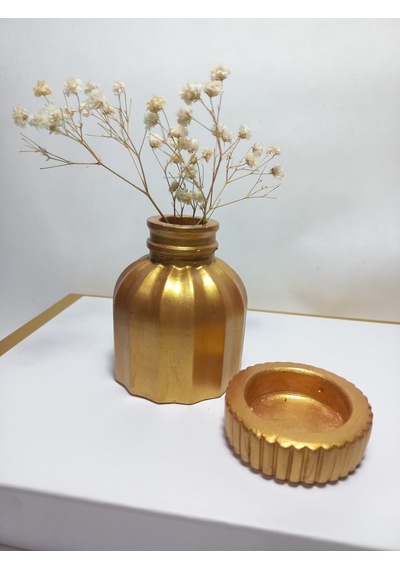 İnce Çizgili Vazo - Modern & Minimal Dekoratif Obje, Salon Ve Ofis Çiçeklik, Antiquity Gold Kahverengi