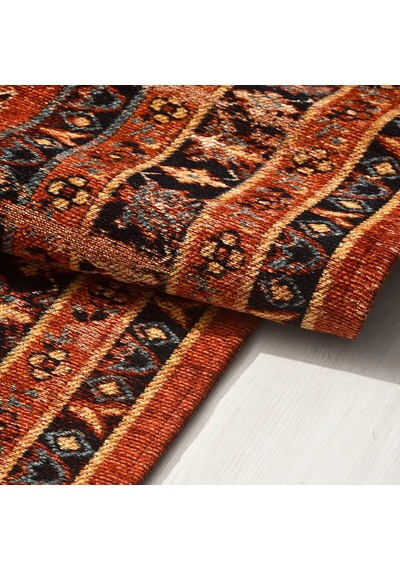 Narhan Kiremit Oturma Odası Salon Robot Süpürge Uyumlu Saçaklı Kilim Dokulu Kolay Temizlenebilir Hali