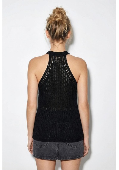 Shade Kadın Halter Yaka Ajurlu Triko Bluz 60261508 - Siyah