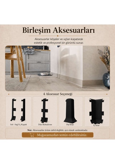 Linela Suya Dayanıklı Pvc Süpürgelik 8 Cm - Siyah - Lnl412